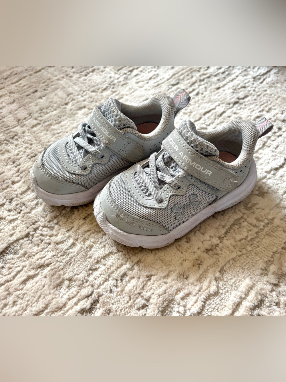 Under Armour Kids Light Gray and White Athletic Sneakers